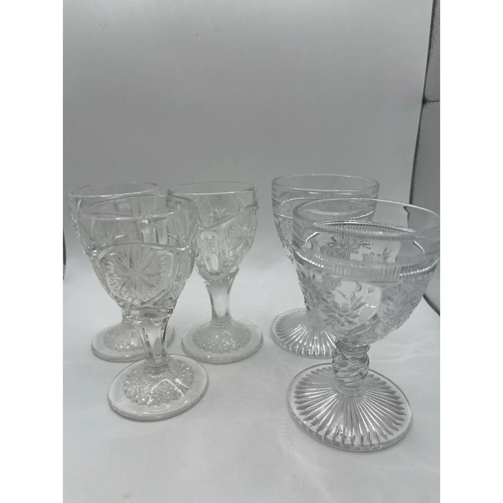Set Of 5 Cut Glass Cordial Glasses Mixed Designs